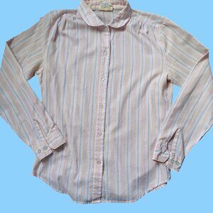 True Vintage Women's Blouse Medium 80's Striped Button-Up Shirt 9/10 Secretary